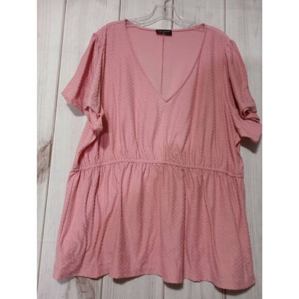 Lane Bryant Pink Dotted Textured V Neck Peplum Tunic Top Plus Size 22 24‎